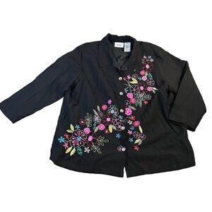 Units Woman Black Embroidered Button Up Top Jacket Vintage Size 1X Cottage Core